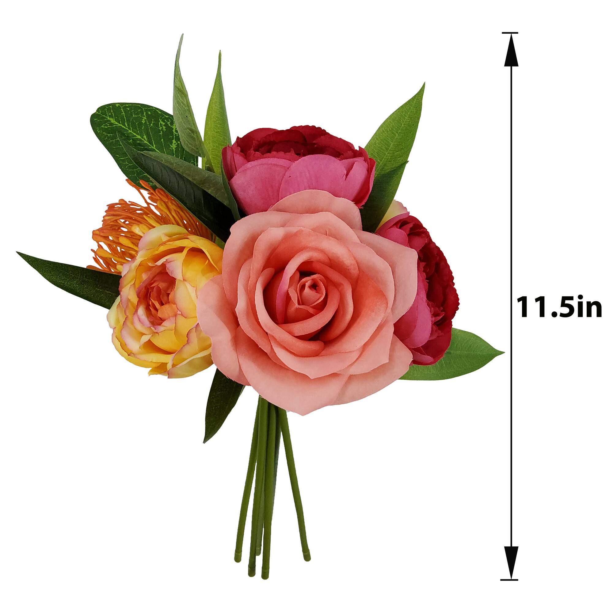 11.5" Coral & Fuchsia Ranunculus & Rose Bouquet by Ashland®